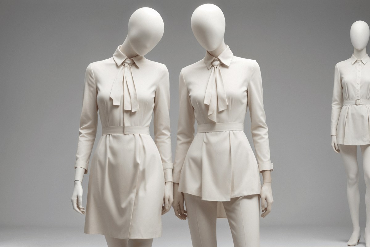 Tailored white garments on dress forms