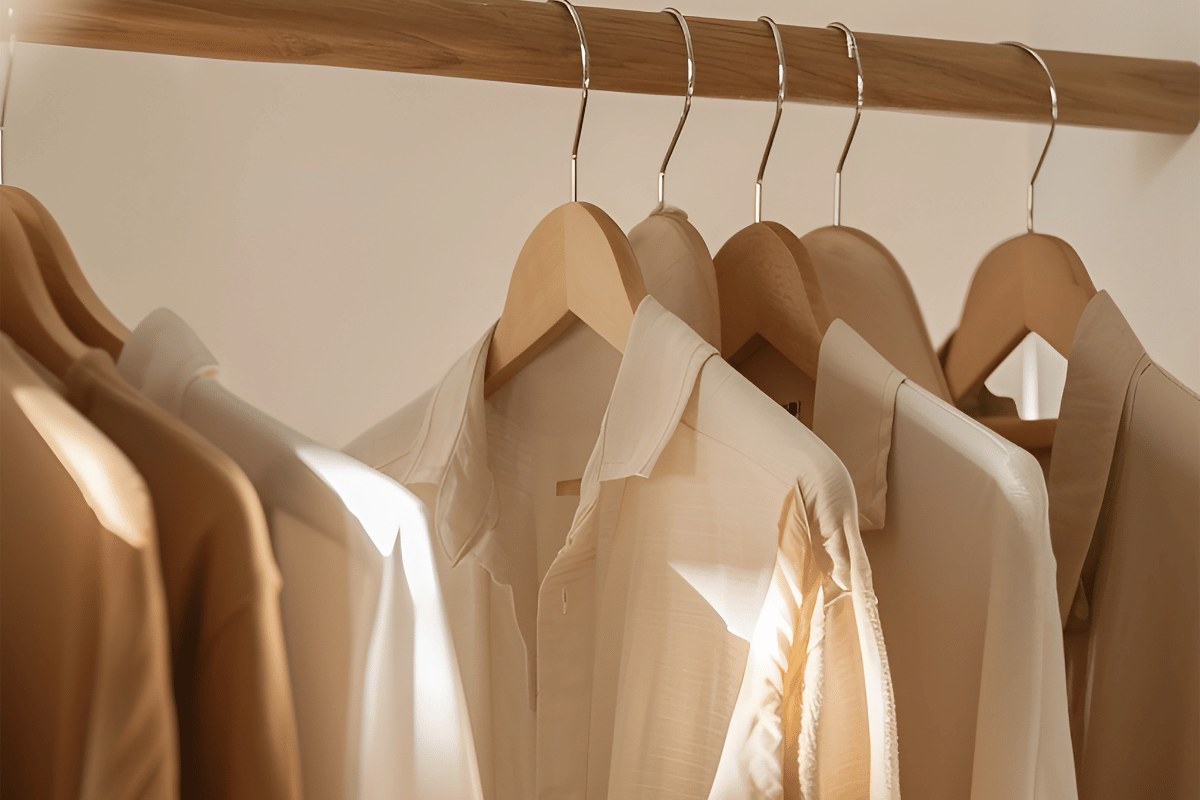 Finished garments on a rail, ready to ship